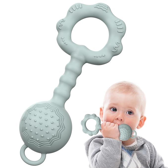 Teethers for Babies 0-6 Months, Rattles for Babies 6-12 Months 2-in-1 Rattle