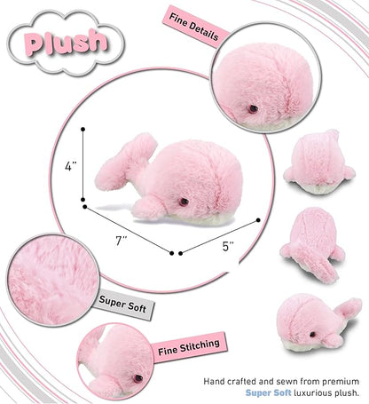 DolliBu Plush Whale Stuffed Animal - Soft Huggable Pink Whale, Adorable Playtime Whale Plush Toy 7Inches