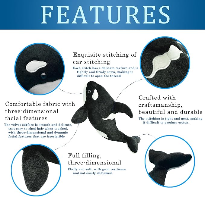 make my day Orca Blackfish Stuffed Animal Plush Toy Killer Whale Stuffed Animal Sea Critters Plush Doll Adorable Soft Whale Toy Plushies Present for Kids, Babies 12inch 2PCS
