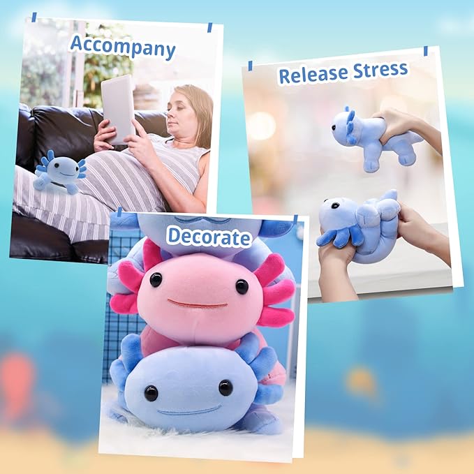 10.5'' Axolotl Plush Toy - Kawaii Stuffed Animal Pillow Doll,