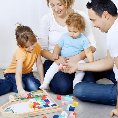 GEMEM Wooden Blocks Puzzles for Kids Ages 4-8, Thick 3D Russian Blocks Brain Teasers Tangram Jigsaw, STEM Intelligence Toys,Montessori Educational Gift for Toddlers Kids 3 4 5 6 7 8 Boys Girls
