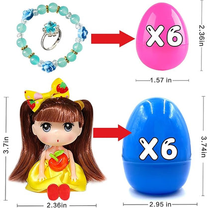 Girls Easter Eggs with Toys inside Easter Basket Stuffers for Girls 6 Dolls 6 Bracelets 6 Rings Easter Egg toys Gifts for Girls Toddler Kids Easter Eggs Filled with Toys 38 PCS