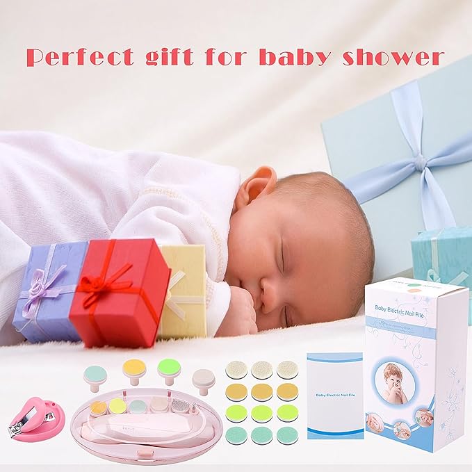 Baby Nail Trimmer Electric Nail File Baby Nail Clippers, 20 in 1 Safe Nail Filer Grinder Kit for Newborn Infant Toddler Kids or Adults Toes Fingernails Care Trim Polish, Led Light and Grinding Heads
