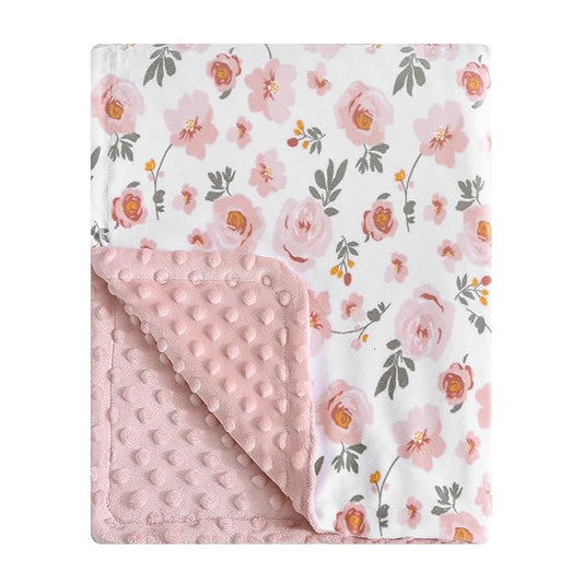 DaysU Silky Micro Soft Plush Baby Blankets for Girls with Print Floral Pattern and Soothing Raised Dots, Double Layer Bed Throws for Baby Crib 30x40 Inches