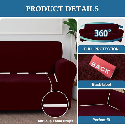 100% Waterproof Jacquard Fabric Couch Cover, Dual Layer with TPU Film, Leakproof High Elasticity Non-Slip Washable Furniture Protector for Pets, Dogs, Cats and Kids (Chair,Wine)