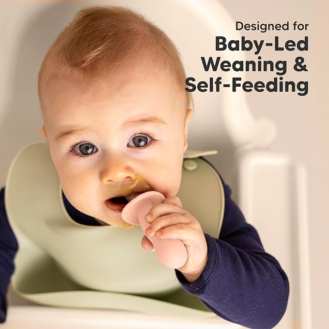 KeaBabies 4-Pack Silicone Baby Spoons and Forks Set - Baby Spoon Self Feeding, BLW Baby Utensils 6-12 Months, Baby Led Weaning Feeding Spoon,Teething Infant Baby First Food Training Pre Spoon (Mellow)