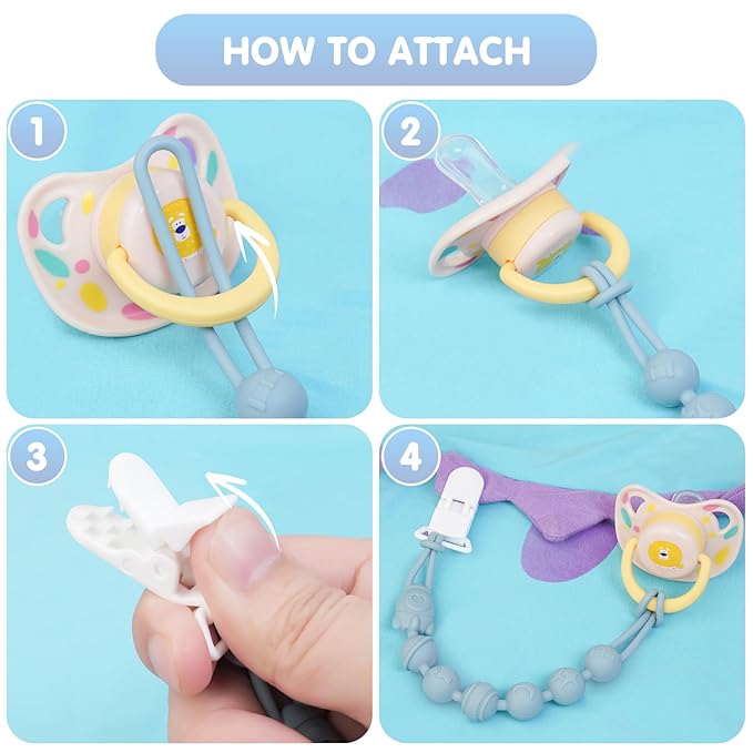 4-Pack Silicone Pacifier Clips’╝ÜOne-Piece Baby Pacifier Clip, 100% Food Grade Silicone