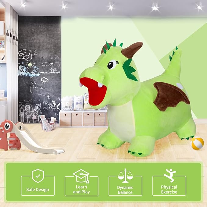 INPANY Bouncy Dinosaur Hopper Toy for Toddlers, Kids Inflatable Dragon Plush Bouncing Horse Hopper 2 3 4 Year