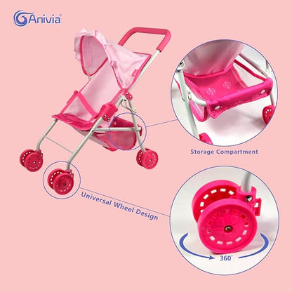 ANNIVIA Baby Doll Stroller Baby Doll Pram Baby Doll Carriage (DA004L Pink)…