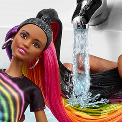 Barbie Rainbow Sparkle Hair Doll Featuring Extra-Long 7.5-inch Brunette Hair with a Hidden Rainbow of Five Colors, Sparkle Gel and Comb and Hairstyling Accessories, Gift for 5 to 7 Year Olds