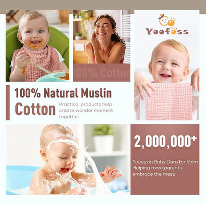 Yoofoss Muslin Burp Cloths for Baby 10 Pack 100% Cotton 20''X10'' Super