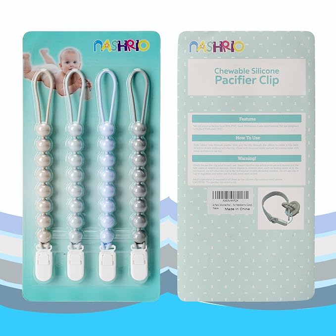 4-Pack Silicone Pacifier Clips for Baby Boys and Girls - with One-Piece Beads, Flexible and Rust-Free Holders for Teething Relief and Baby Essentials