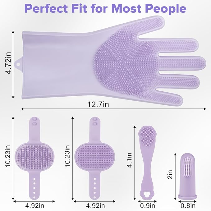 6PCS Pet Grooming Kit | Dog Washing Gloves | Dog Bath Brush | Dog Bath Gloves | Dog Shampoo Brush | Pet Grooming Gloves | Cat Bathing Supplies | Dog Bath Supplies (Purple)