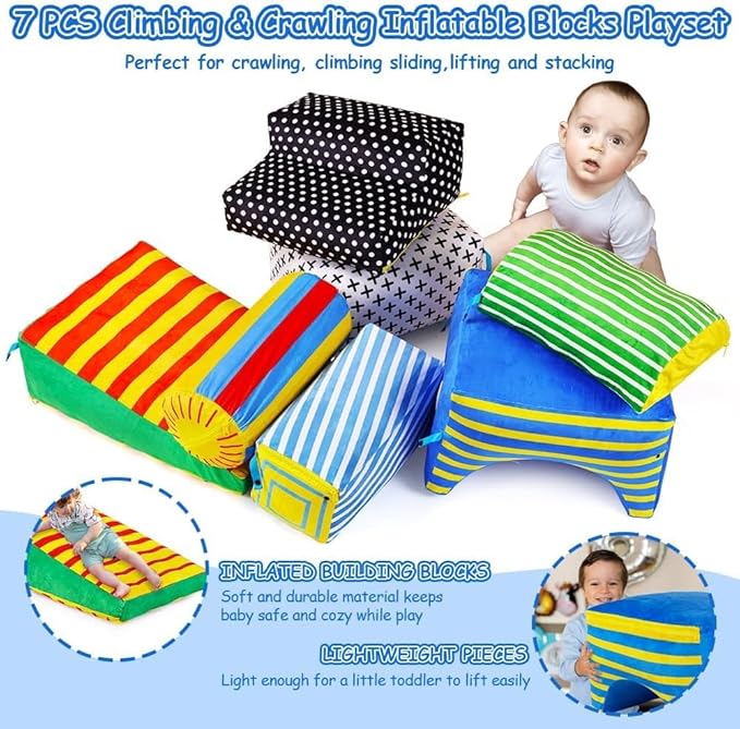 teytoy Climb and Crawl Playset,Inflatable Climbing Blocks for Toddlers Climbing Toys Indoor Soft Play Activity Playset Toys(7 PCS)