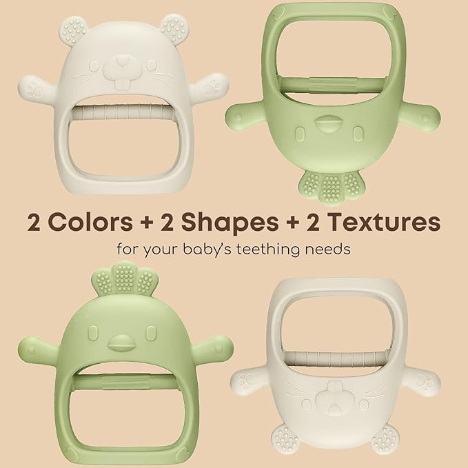 2 Packs Baby Teething Toys Silicone Teething Mittens for Infants 3 Months+, Never Drop & Easy to Hold Teethers