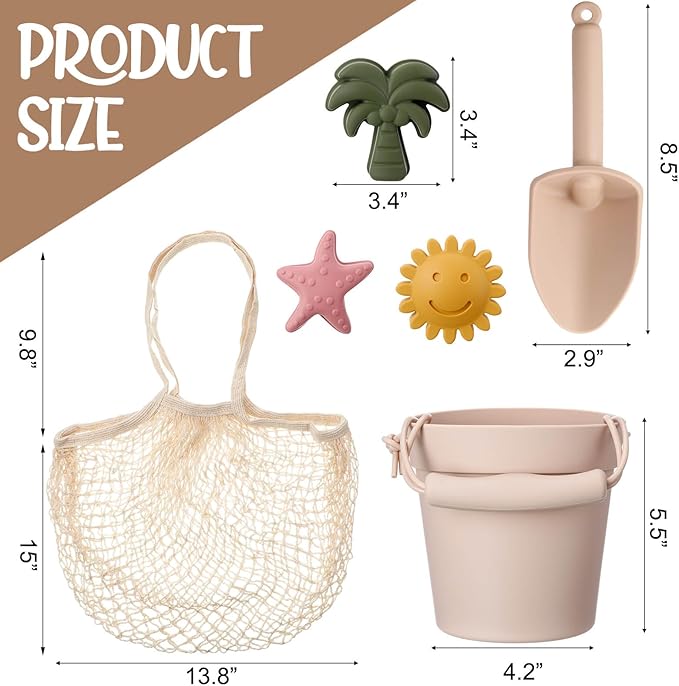 Hungdao 14 Pcs Silicone Beach Toys Travel Beach Set Sand Toys Include 2 Silicone Bucket Pail, 2 Shovel 9 Sand 1 Beach