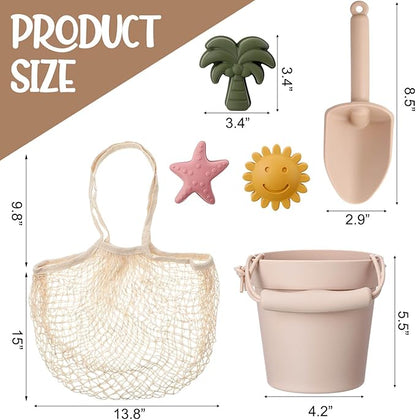 Hungdao 14 Pcs Silicone Beach Toys Travel Beach Set Sand Toys Include 2 Silicone Bucket Pail, 2 Shovel 9 Sand 1 Beach