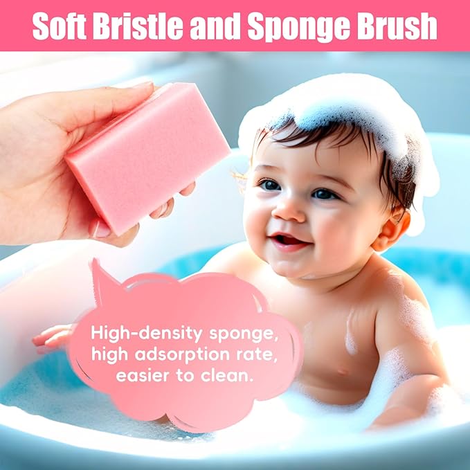 Cradle Cap Brush for Babies, 5Pcs Cradle Cap Treatment Set with Soft Bristle Brushes Silicone Scrubber Fine-Tooth Comb for Newborn Bathing Essentials Baby Brush and Comb Set (Pink)