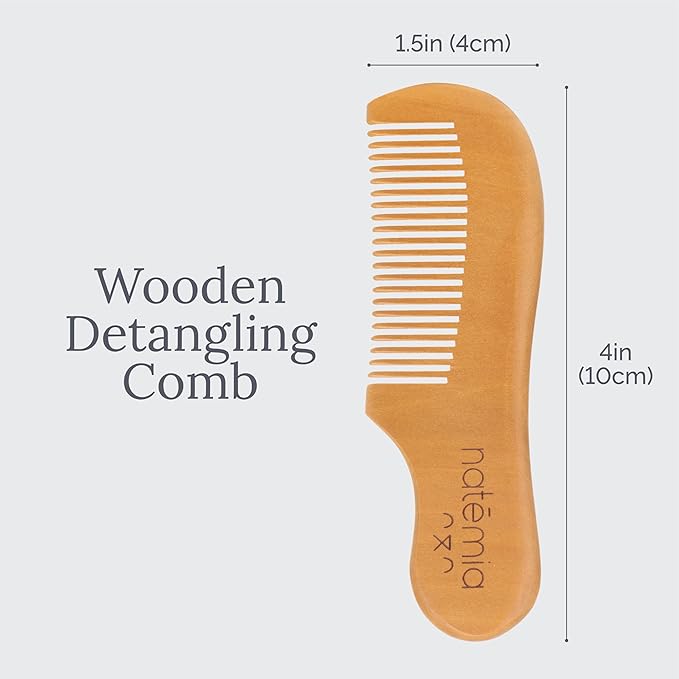 Natemia Wooden Baby Hair Brush & Comb Set for Newborns - Soft Bristle, Toddler Cradle Cap Brush - Toddler Comb - Perfect Baby Shower Registry Gift Set