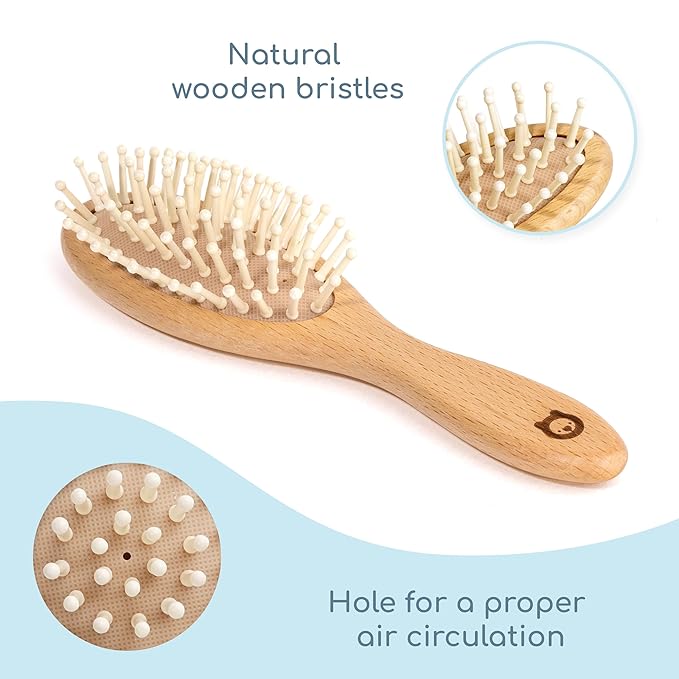 Wooden Hair Brush Set - Premium Brushes with Soft Natural Bristles - Organic Products - Perfect Registry Gift - Cradle Cap Brush for Newborns & Toddlers