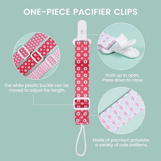 Baby Pacifier Clip with Adjustable Length Buckle,Paci Leash Binky Clips for Baby Boys and Girls 6 Gift