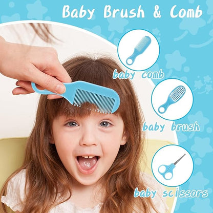 Baby Grooming and Healthcare Kit, Portable Baby Safety Care Set with Hair Brush Comb Nail Clipper Nasal Aspirator for Nursery Newborn Infant Girl Boy (27 in 1
