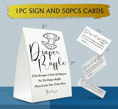 Diaper Raffle Sign,Diaper Raffle Baby Shower Game Kit (1 Standing Sign + 50 Guessing Cards) Diapers-XN06