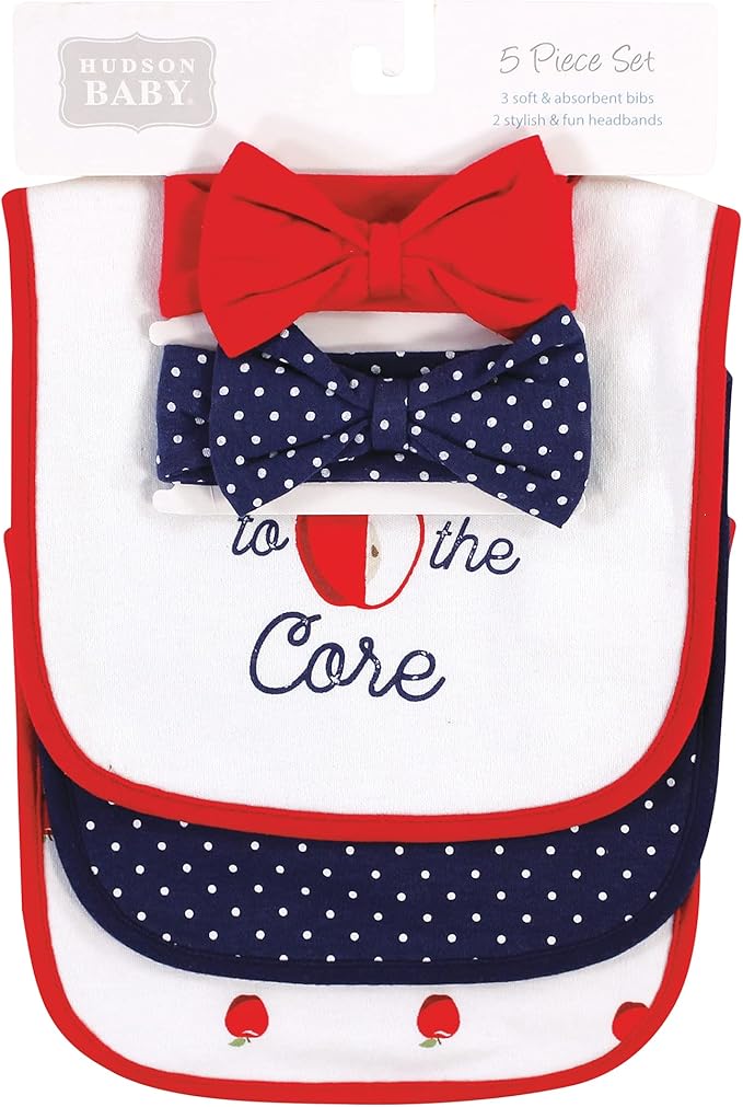 Hudson Baby Unisex BabyCotton Bib and Headband or Caps Set