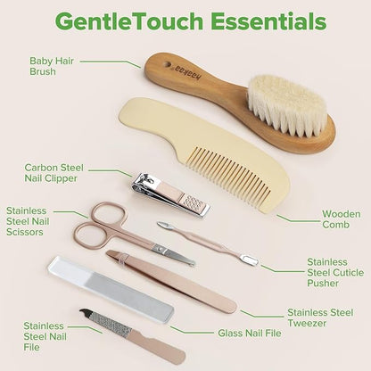 haakaa Baby Hair Brush and Comb Set & Pear-FECT Manicure Kit for Newborns & Toddlers, Natural Soft Goat Bristles and Wooden Handle, Baby Healthcare and Grooming Kit, Baby Nail Clippers, Pearl White