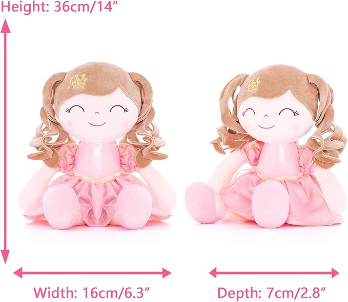 Gloveleya Dolls Baby Girl Gifts Soft Plush Doll Pink Crown 14"