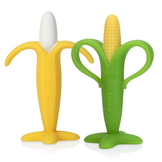 Nuby Soothing Banana & Corn Teether, 2 Pack, 3+ Months