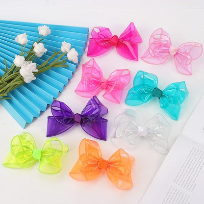 Waterproof Jelly Hair Bows, Multi-colored PVC Summer Swim Pool Bow Clips Transparent Hair Accessories for Girls Toddler Infants Kids Teens Children (Swim Pool Bows 4inch)