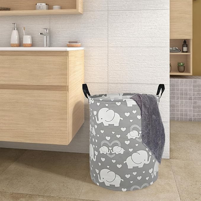 Round Elephant Pattern Laundry Hamper Storage Basket Organizer Hamper Storage