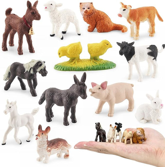 iftnotea 12PCS Mini Farm Animal Toy Figurines - Tiny Plastic Barn Animals Figures with Little Horse Cow Dog Cat 3 4 5 6 7 8