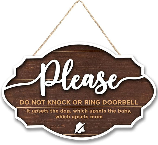 Do Not Ring Doorbell Sign Baby Sleeping - Please Do Not Knock or Ring Doorbell Sign, No Soliciting Baby Sleeping Sign for Front Door