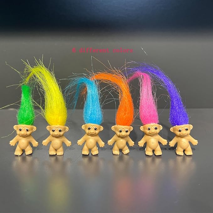60pcs Long-haired Lucky Mini Troll Dolls, Assorted Hair Colors 0.78" Bodies, 2" Hair.