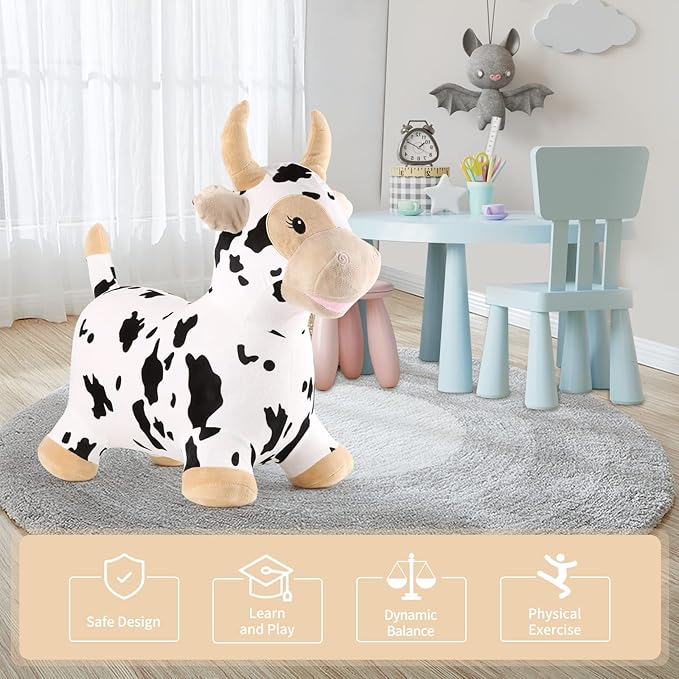 INPANY Bouncy Cow Farm Animal Hopper Toys for 2 Year Old Boy Birthday Gifts, Ride on Toddler Plush Inflatable Bouncing Bull 3 4