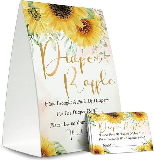 Diaper Raffle Sign,Diaper Raffle Baby Shower Game Kit (1 Standing Sign + 50 Guessing Cards) Diapers-XN09