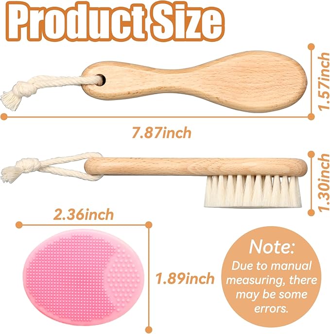 Wooden Soft Goat Bristles Brush with Baby Silicone Hair Scrubber Cradle Cap Brush for Newborn, Toddler, Infant, Baby Hair Care Kit (Pink)