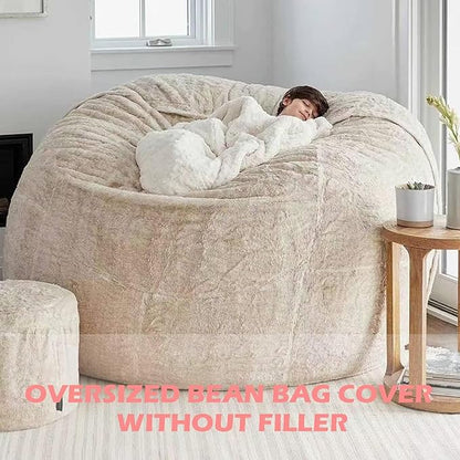 BCU Oversized Bean Bag Cover Comfy Beanbag Chair for Adults Without Filler Faux Fur Floor Chair Lazy Sofa Cover Comfy for Living Room Chairs, Dark Blue, 5FT