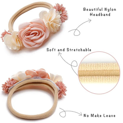 3pcs Baby Girl Hairband, Super Soft & Stretchy Nylon Floral Headbands - Set of 1 3 Multi-colored/patterns, 0-12, Hair