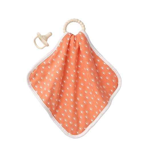 Dr. Brown's Lovey Blanket with Beaded Teether Ring and HappyPaci 100% Silicone One-Piece Pacifier, Soothing Security Blanket Set for Baby 0m+