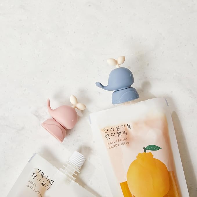 Whale SoftSip Food Pouch Topper | 2EA + Travel Case | Prevent Spills & Leakage | Protect Child Baby Toddler Mouth | Food Grade Silicone Reusable | Baby Led Weaning | BPA Free| Mint+Pink