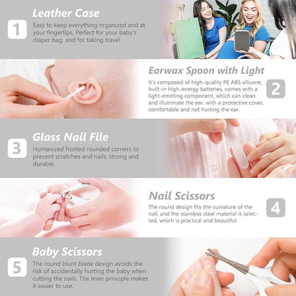 Baby Grooming Kit, 15 in 1 Portable Baby Safety Care Set with 01 Hair Brush Comb Nail Clipper Nasal Aspirator etc for Nursery Newborn Infant Girl Boys Keep Clean(White)
