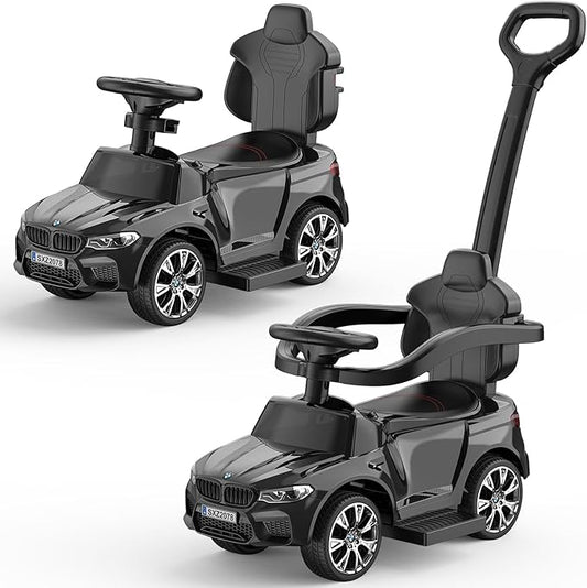 Hetoy Push Cars for Toddlers 1-3 Boys Girls，4-in-1 Ride On Cars Licensed BMW with Horn, Music