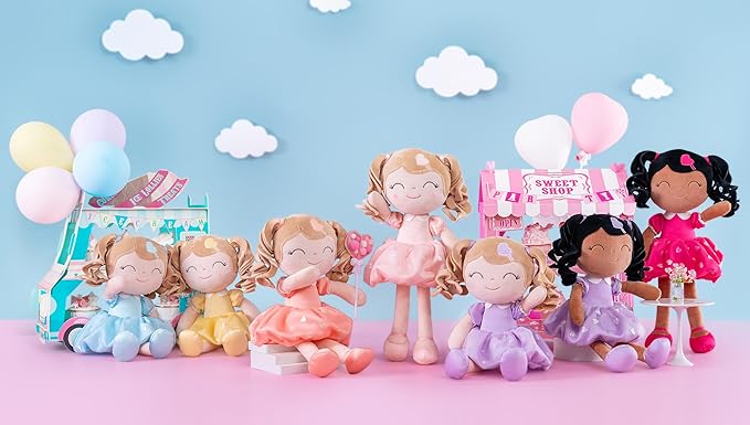 Gloveleya Baby Doll Baby Toys Gifts Plush Curly Kids Toys 2-4 Toddler 16" Pink