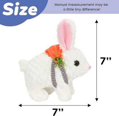 Hopearl Hopping Rabbit with LED Ears Carrot Backpack Interactive Plush Bunny Toy with Sounds Animated Walking Wiggle Light up Ears Twitch Nose Gift for Toddlers, White 7''