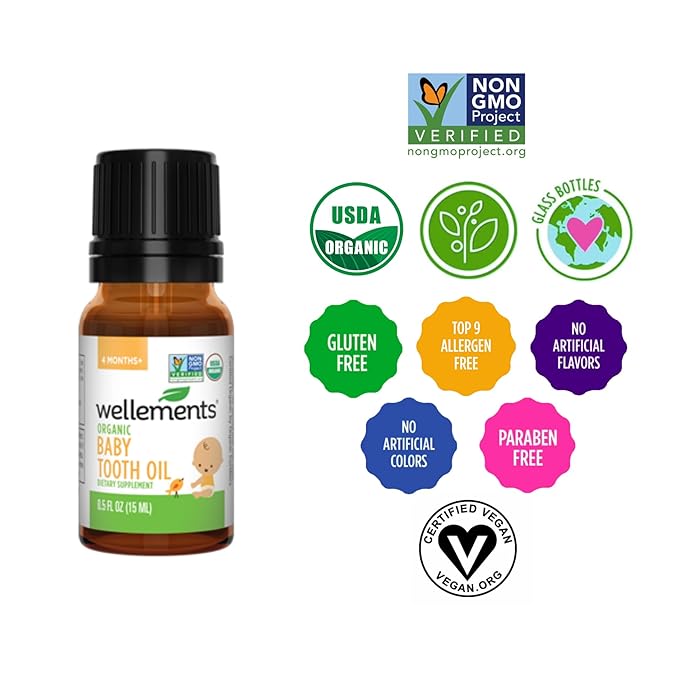 Wellements Organic Baby Tooth Oil | Soothing Massage Oil for Tiny Gums, Helps Make Teething Happy 0.5 Fl 4 Months