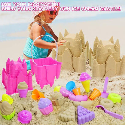 Ice Cream Beach Toys Sand Toys Set for Girls Kids Ages 4-8,Beach Castle Toys Sand Bucket Toddler Baby Ages 3