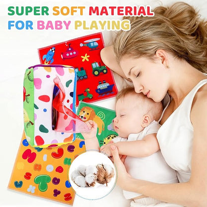 Baby Toys 6 to 12 Months - Tissue Box Toy Montessori for Babies 6-12 Months, Soft Stuffed High Contrast Crinkle Infant Sensory Toys